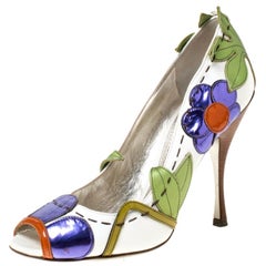 Dolce and Gabbana Multicolor Leather Floral Detail Peep Toe Pumps Size 40