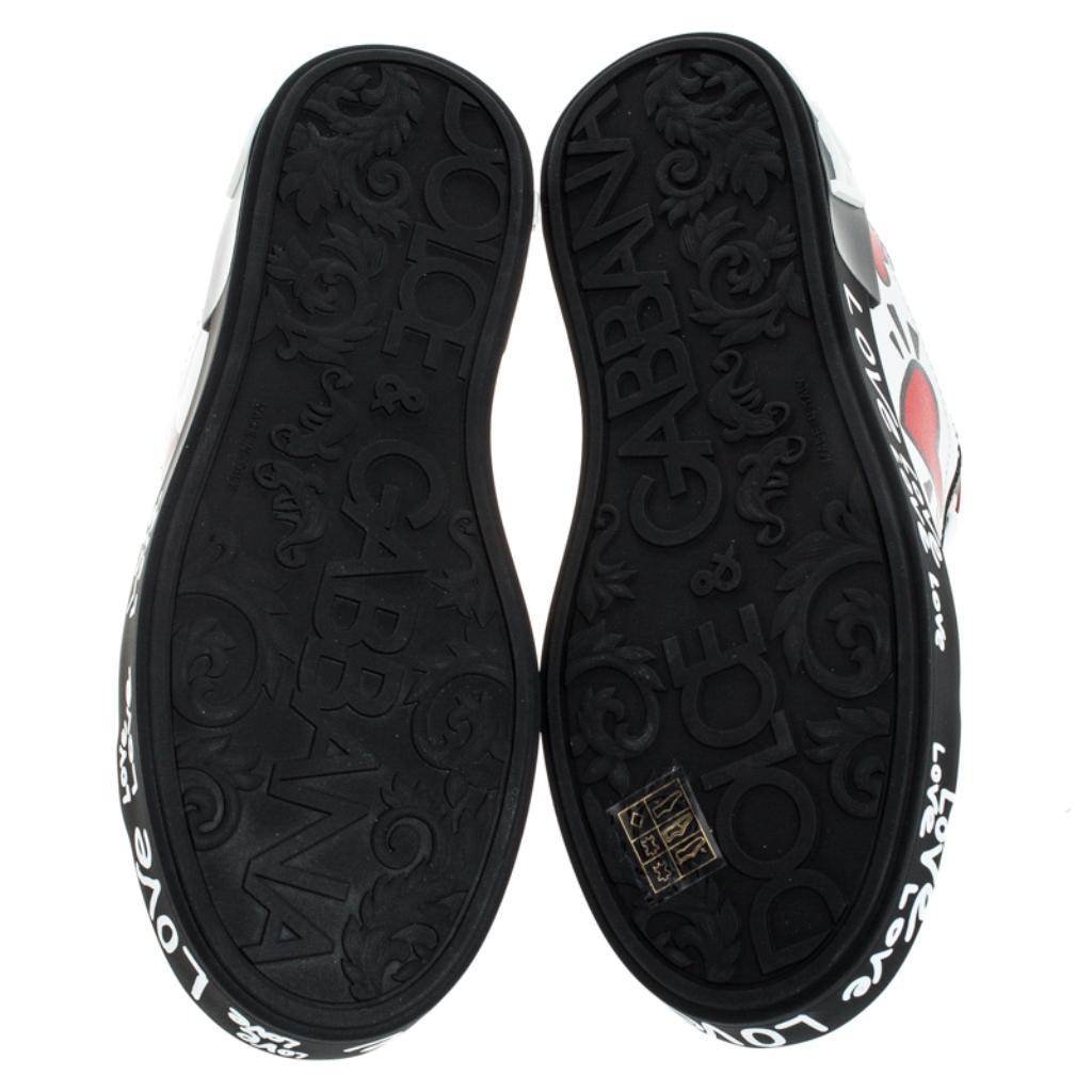 Gray Dolce and Gabbana Multicolor Leather Portofino Heart Print Low Top Sneakers 36