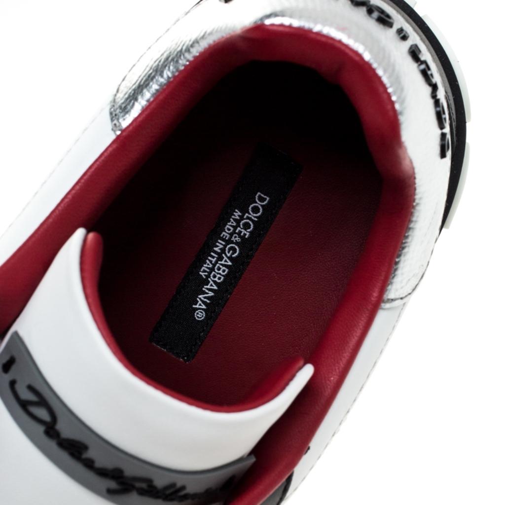Dolce and Gabbana Multicolor Leather Portofino Heart Print Low Top Sneakers 36 In New Condition In Dubai, Al Qouz 2