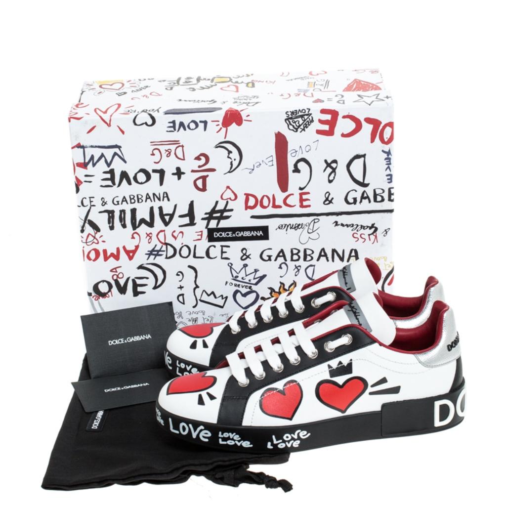 Women's Dolce and Gabbana Multicolor Leather Portofino Heart Print Low Top Sneakers 36
