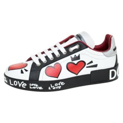 Dolce and Gabbana Multicolor Leather Portofino Heart Print Low Top Sneakers 36
