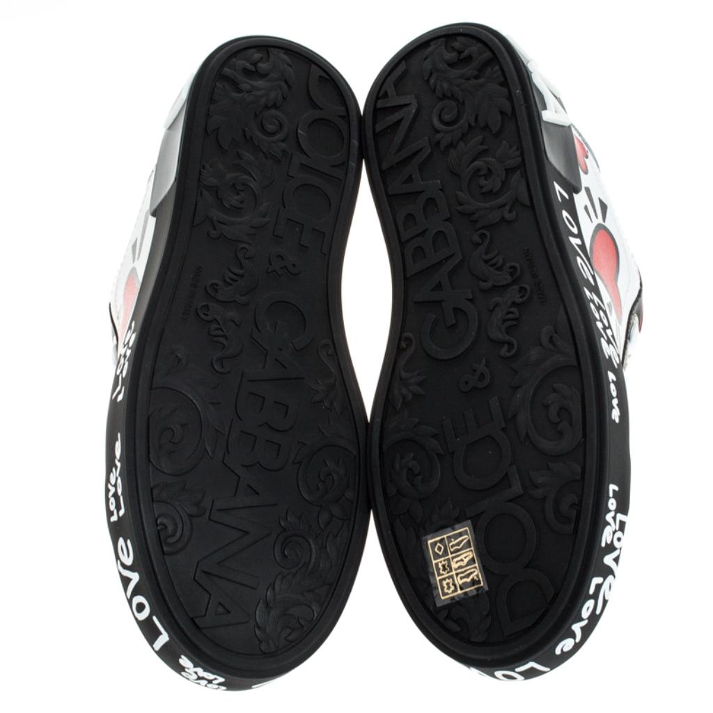 Gray Dolce and Gabbana Multicolor Leather Portofino Heart Print Low Top Sneakers 37