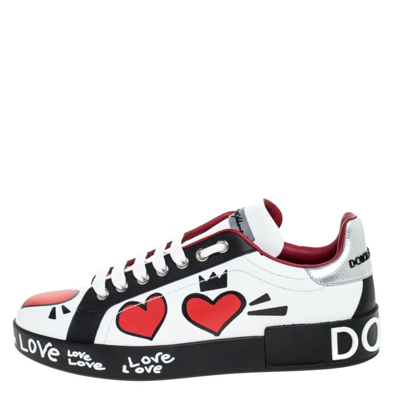 Dolce And Gabbana Multicolor Leather Portofino Heart Print Low Top Sneakers 40 For Sale At 1stdibs