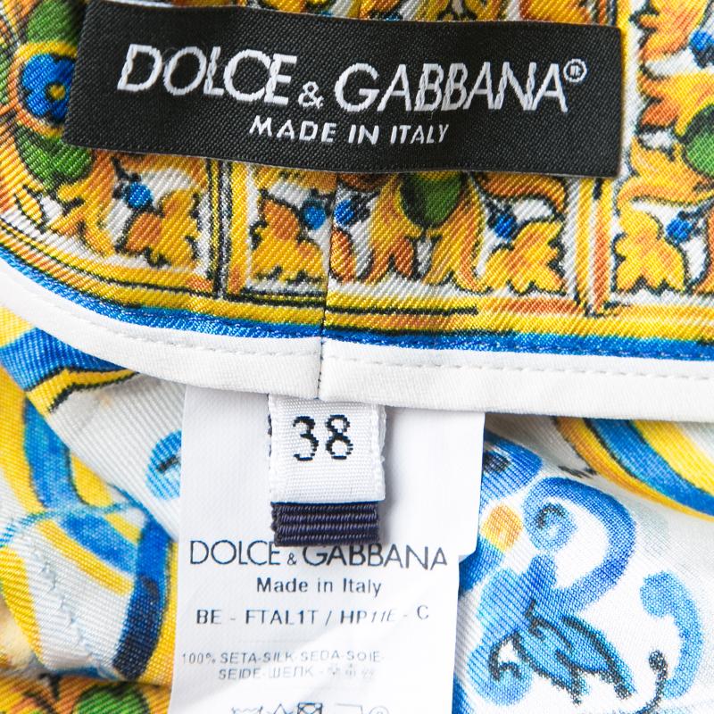Women's Dolce and Gabbana Multicolor Lemon Print Silk High Waist Shorts S