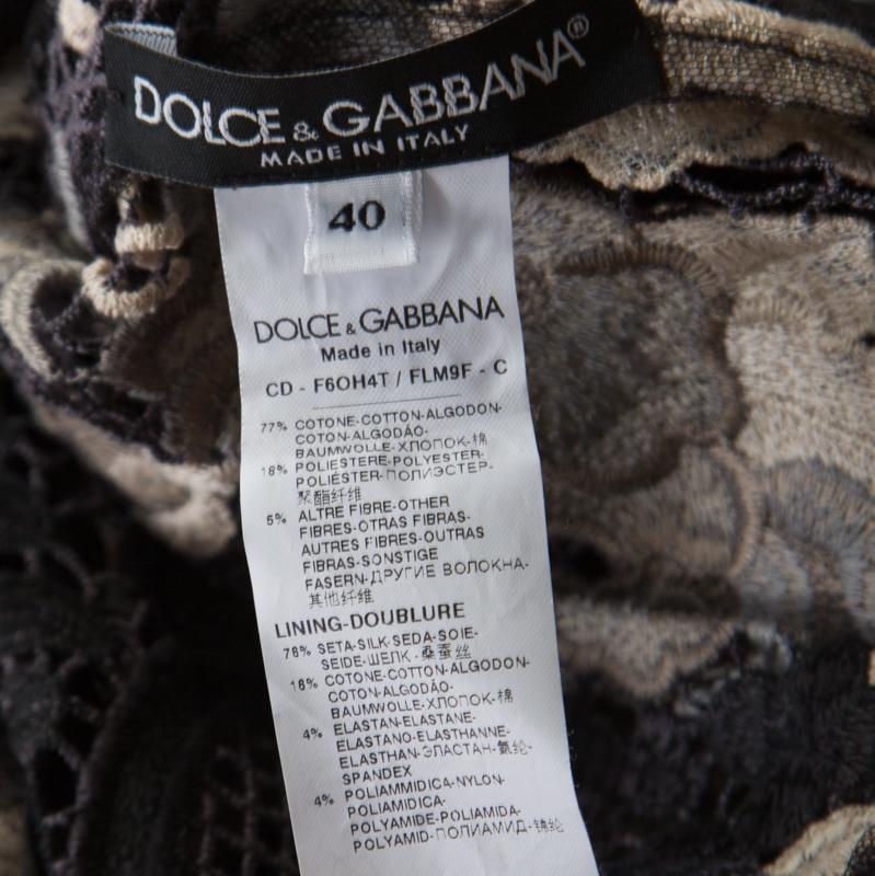 Women's Dolce and Gabbana Multicolor Lurex Detail Embroidered Floral Lace Dress S
