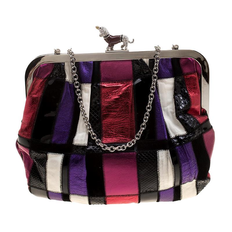 Dolce and Gabbana Multicolor Patchwork Crystal Embellished Chain Clutch