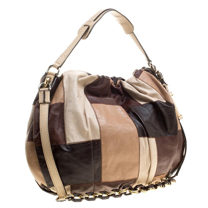Brown Dolce and Gabbana Multicolor Patchwork Leather Miss Night and Day Hobo