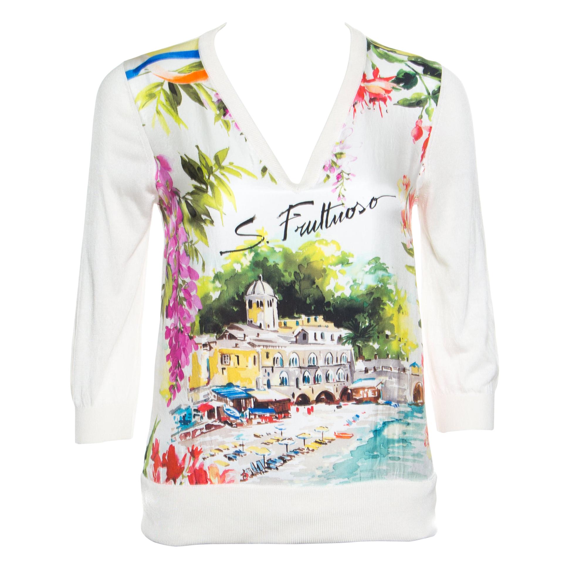 Dolce and Gabbana Multicolor Portofino Printed Silk Sweater S