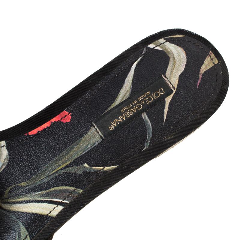 Dolce and Gabbana Multicolor Printed Canvas Sofia Crystal Slides Size 37.5 1