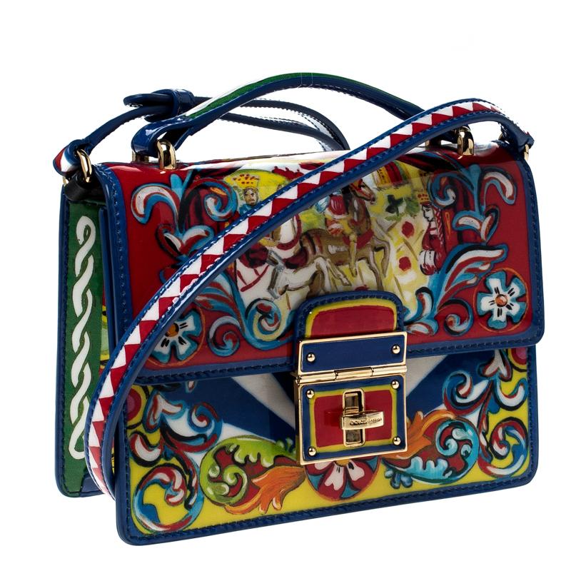 Dolce and Gabbana Multicolor Printed Patent Leather Mini Rosalia Crossbody Bag In Good Condition In Dubai, Al Qouz 2