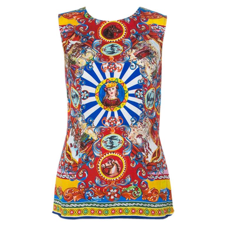 Dolce and Gabbana Multicolor Printed Silk Sleeveless Top M