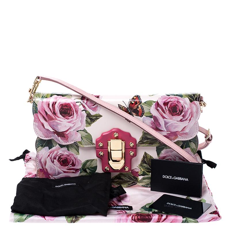 Dolce and Gabbana Multicolor Rose and Butterfly Printed Patent Leather Flap Shou 6