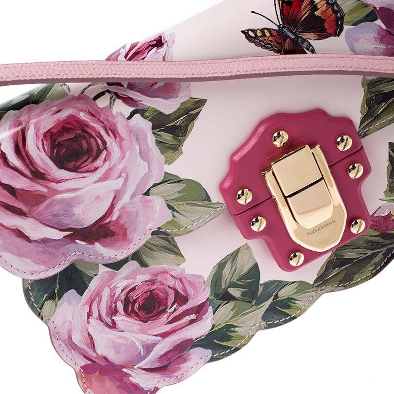 Women's Dolce and Gabbana Multicolor Rose and Butterfly Printed Patent Leather Flap Shou