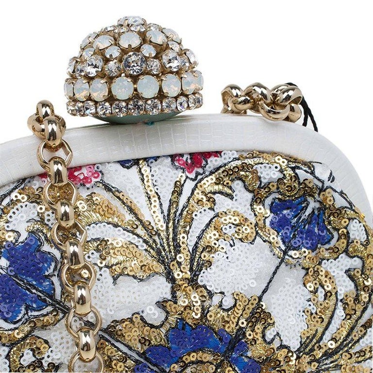 Dolce and Gabbana Multicolor Sequins Frame Convertible Clutch For Sale