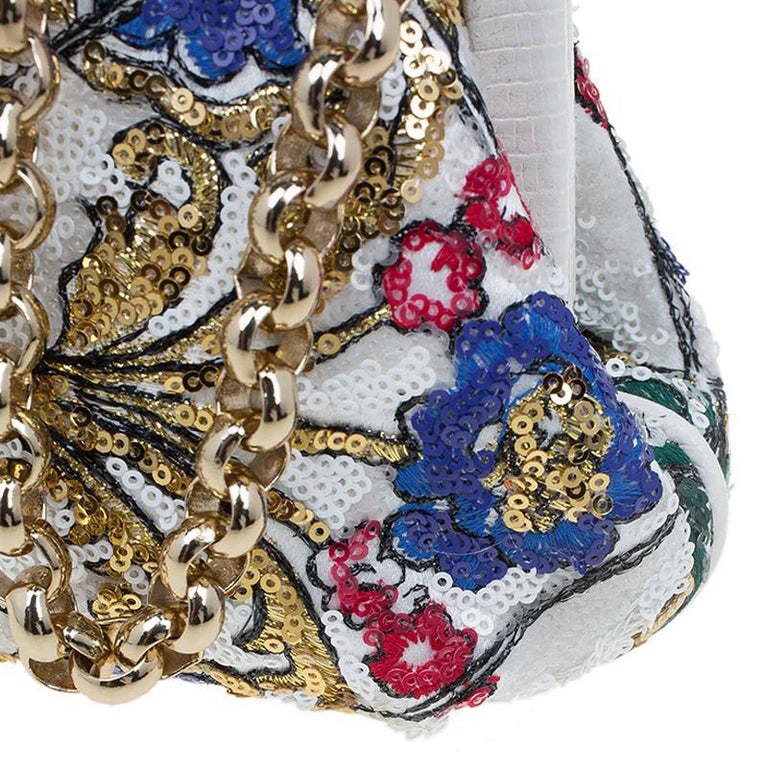 Dolce and Gabbana Multicolor Sequins Frame Convertible Clutch For Sale