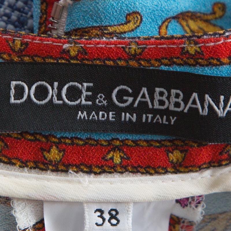Beige Dolce and Gabbana Multicolor Sicilian Print Pants S