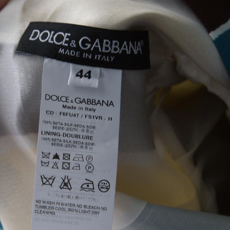 Women's Dolce and Gabbana Multicolor Stripe Printed Silk Sleeveless Dress M