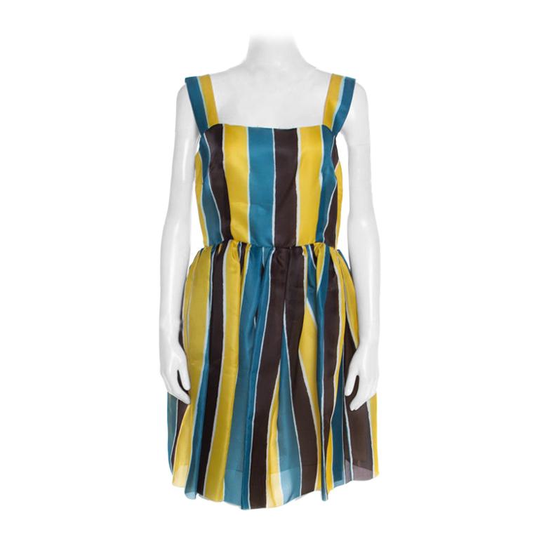 Dolce and Gabbana Multicolor Stripe Printed Silk Sleeveless Dress M