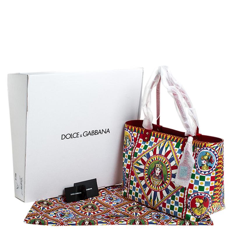 Dolce and Gabbana Multicolore Sicilian Carretto Leather Beatrice Shopper Tote 3