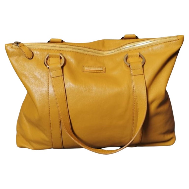 Dolce and Gabbana mustard yellow leather shopper bag, Tote handbag at