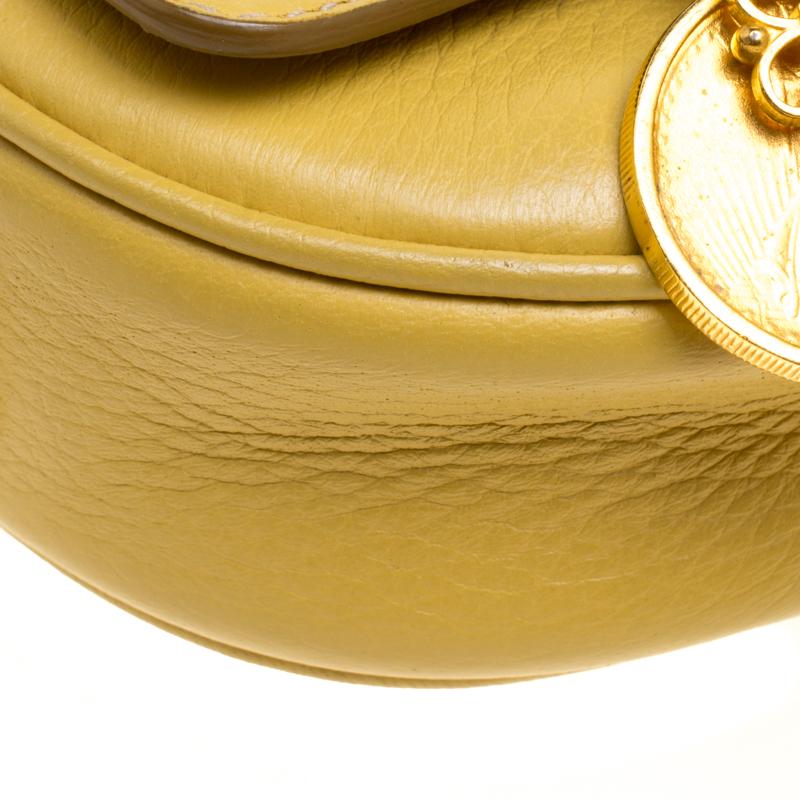 Women's Dolce and Gabbana Mustard Yellow Leather Small Charm Miss Glam Crossbody Bag