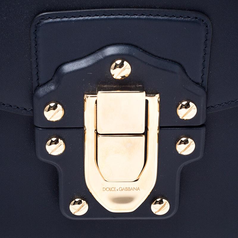 Dolce and Gabbana Navy Blue Leather Lucia Medium Shoulder Bag 5