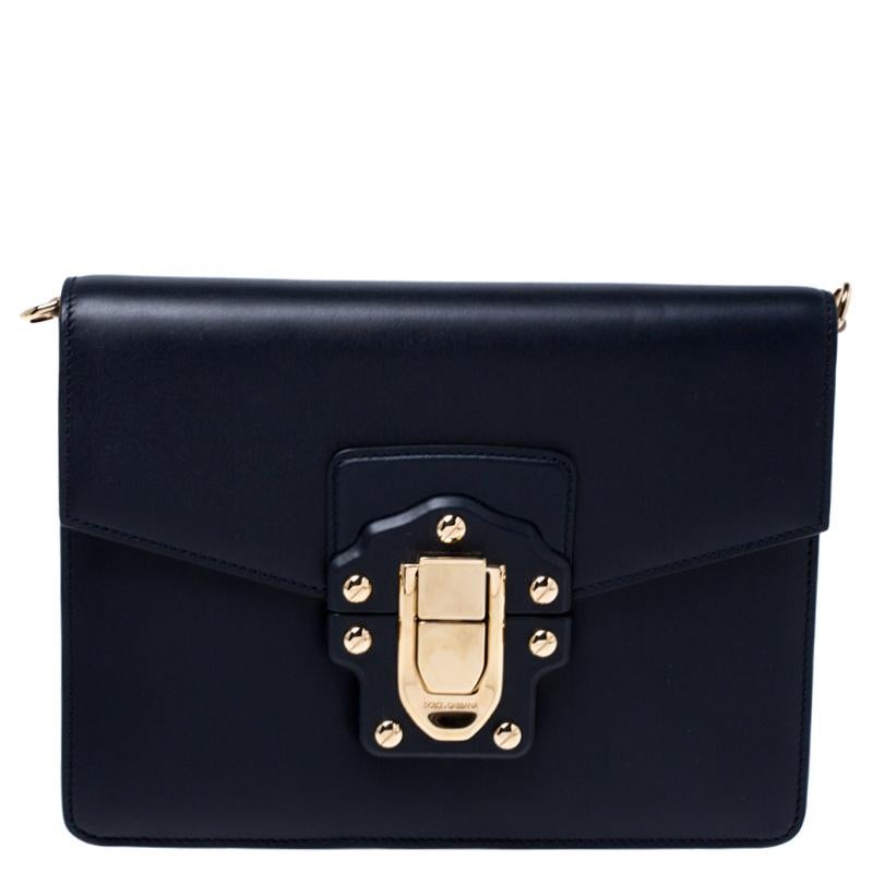 Dolce and Gabbana Navy Blue Leather Lucia Medium Shoulder Bag 6