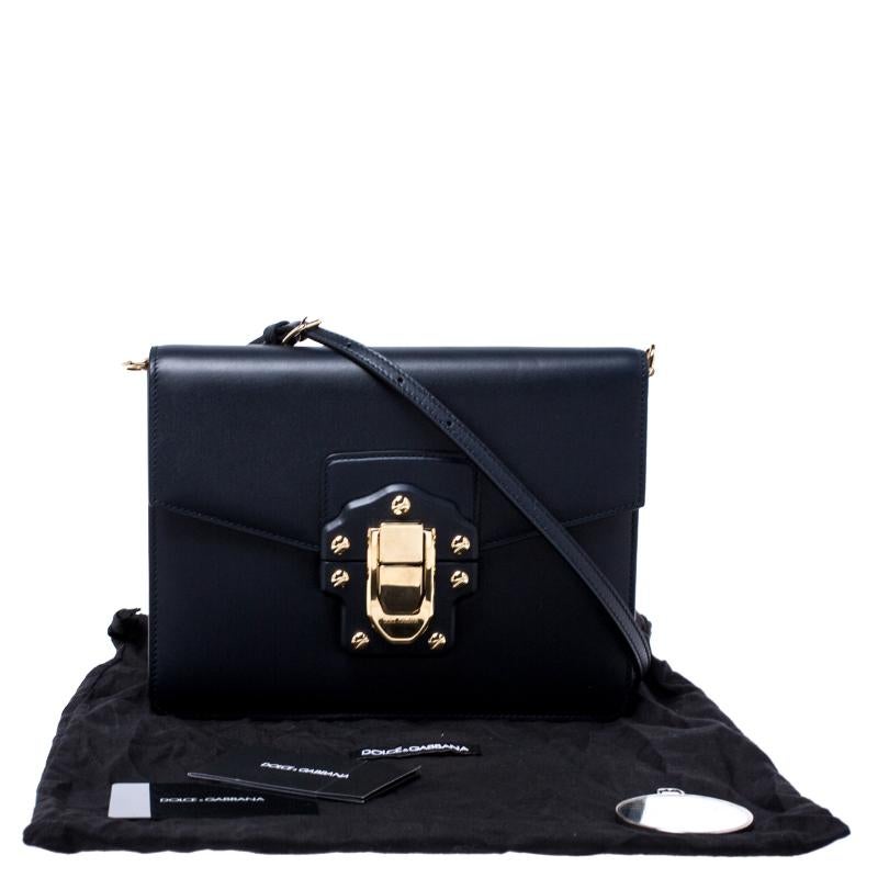 Dolce and Gabbana Navy Blue Leather Lucia Medium Shoulder Bag 7