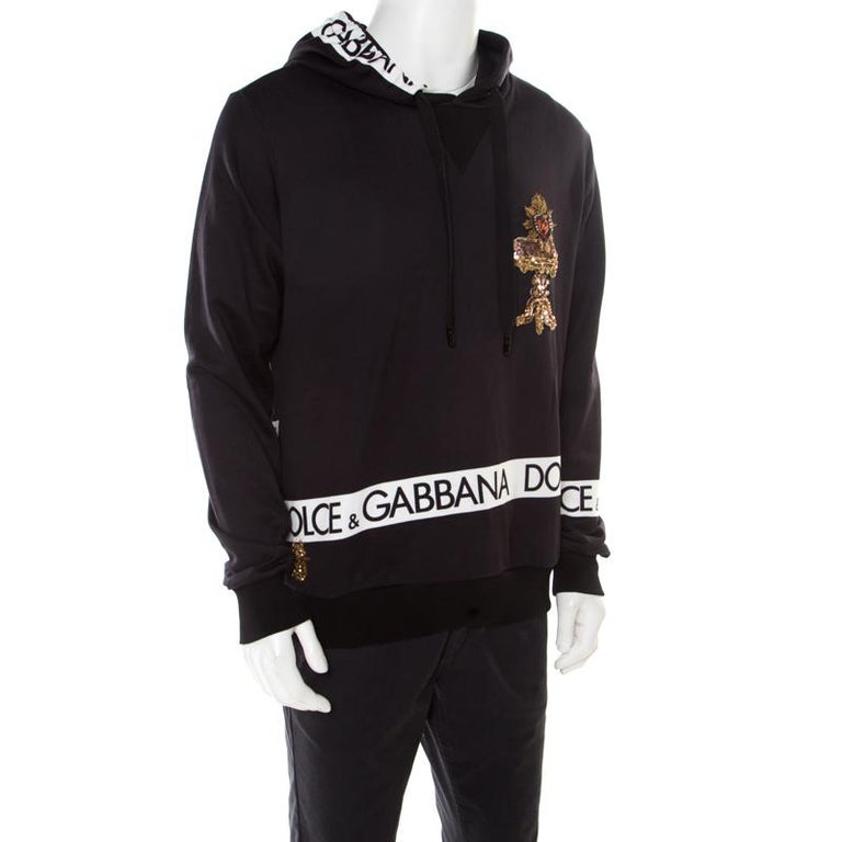 Dolce and Gabbana Navy Blue Logo Printed Cotton Embellished Hoodie XL ...