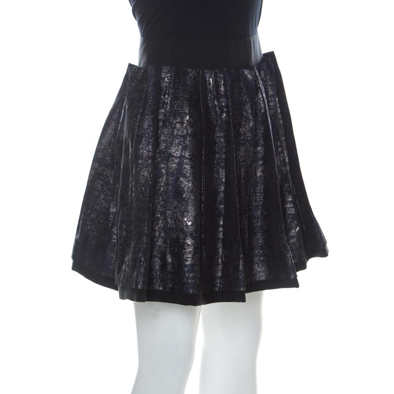 Black Dolce and Gabbana Navy Blue Lurex Jacquard Pleated Short Skirt M