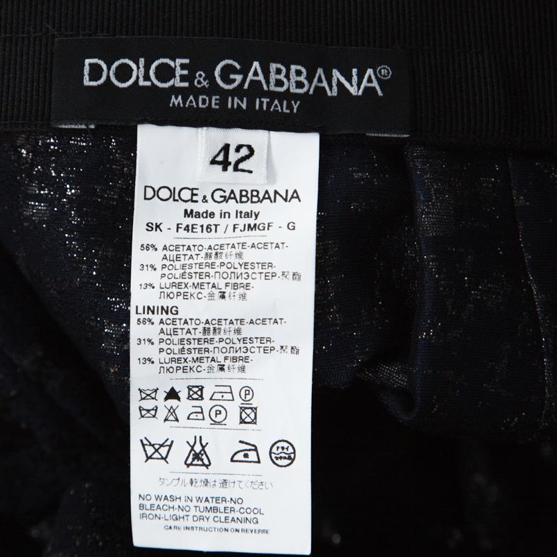 Dolce and Gabbana Navy Blue Lurex Jacquard Pleated Short Skirt M In Excellent Condition In Dubai, Al Qouz 2