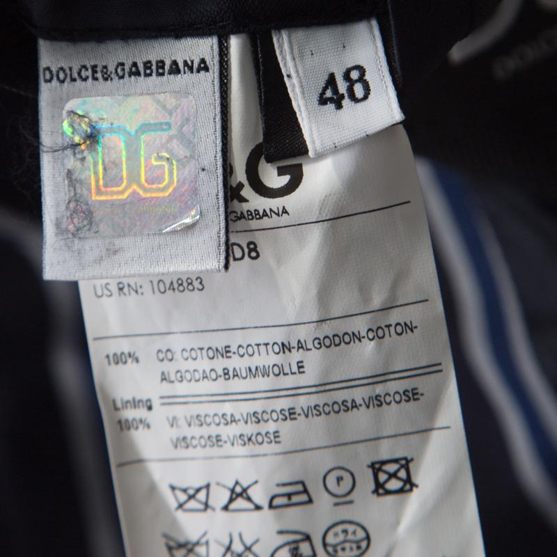 Dolce And Gabbana Navy Blue Striped Cotton Tailored Two Button Blazer M In Good Condition In Dubai, Al Qouz 2