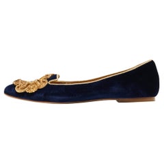 Dolce and Gabbana Navy Blue Velvet Embellished Ballet Flats Size 38