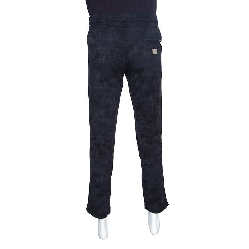 Dolce and Gabbana Navy Blue Washed Effect Sweatpants XS In Good Condition In Dubai, Al Qouz 2