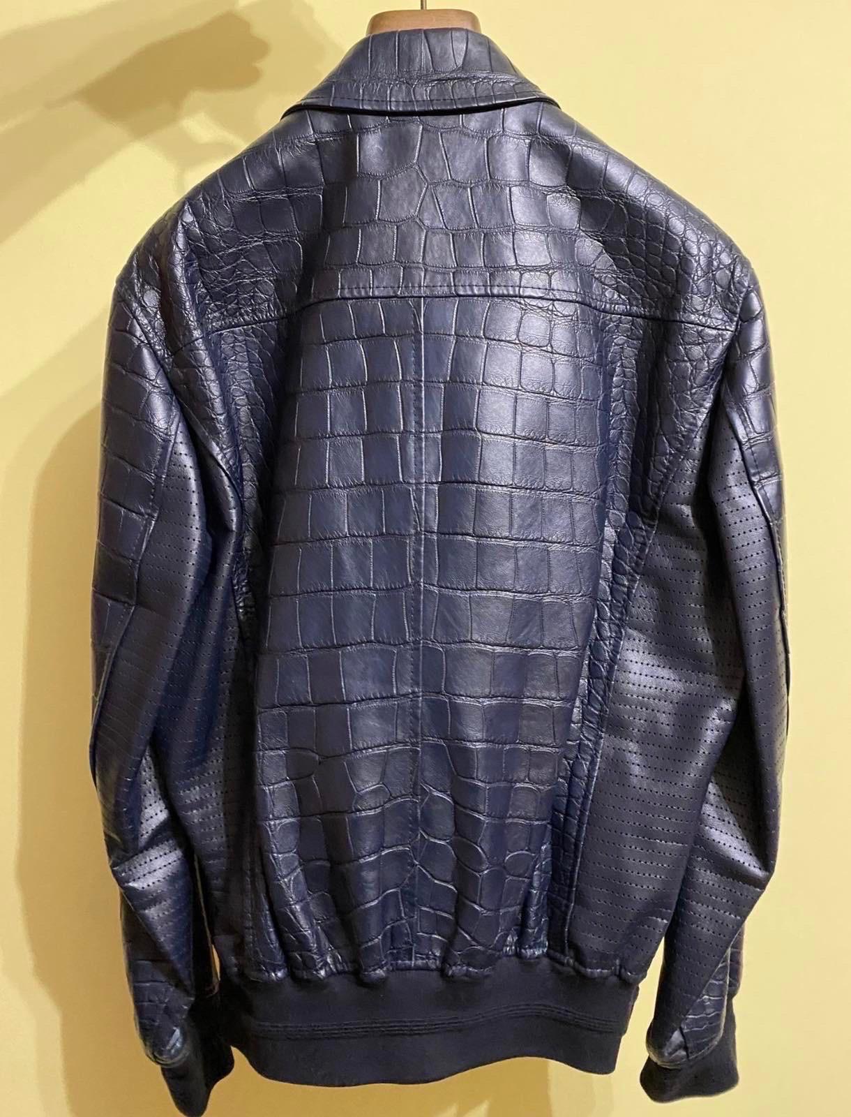 Dolce and Gabbana Navy Crocodile Bomber Jacket  For Sale 3