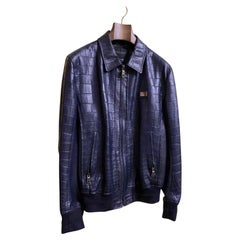 Dolce and Gabbana Navy Crocodile Bomber Jacket
