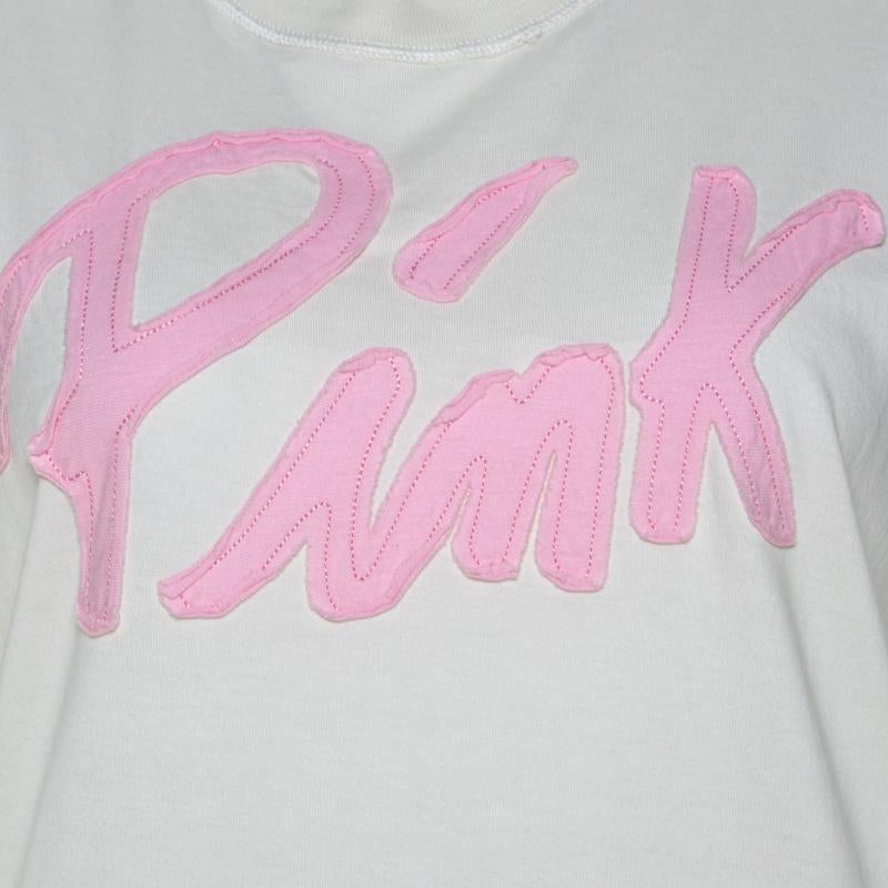 Dolce and Gabbana Off White Cotton Pink Applique Crew Neck T-Shirt XL 2