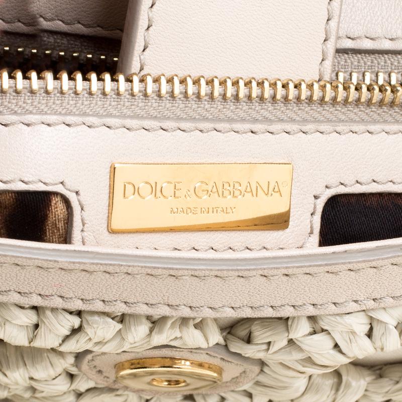Dolce and Gabbana Off White Crochet Raffia Large Miss Sicily Top Handle Bag 3