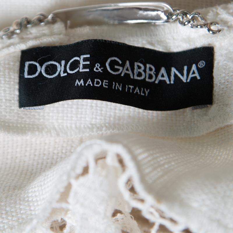 Dolce and Gabbana Off White Floral Embroidered Lace Insert Jacket L In Good Condition In Dubai, Al Qouz 2