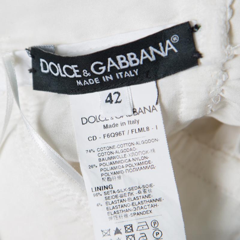 Women's Dolce and Gabbana Off White Floral Scalloped Lace Babydoll Dress M