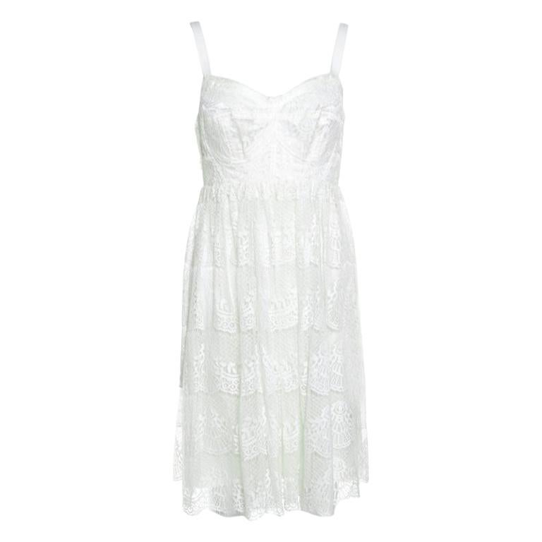 Dolce and Gabbana Off White Floral Scalloped Lace Babydoll Dress M