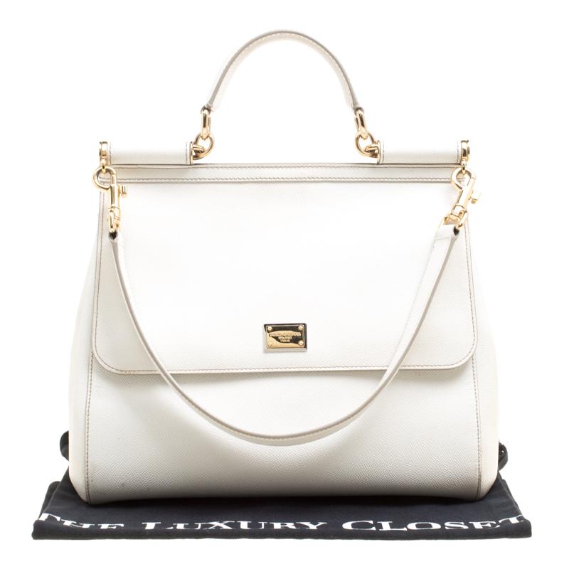 Dolce and Gabbana Off White Leather Large Miss Sicily Top Handle Bag 7