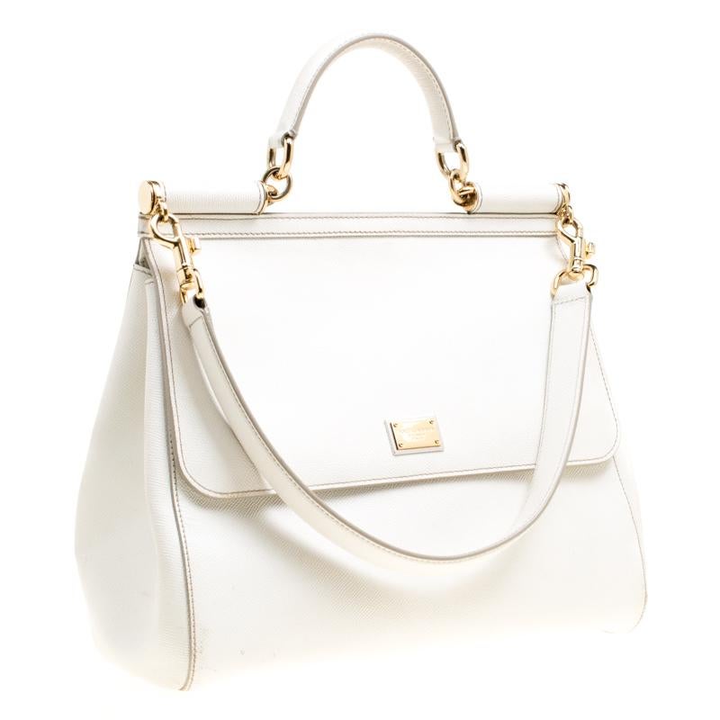 Women's Dolce and Gabbana Off White Leather Large Miss Sicily Top Handle Bag