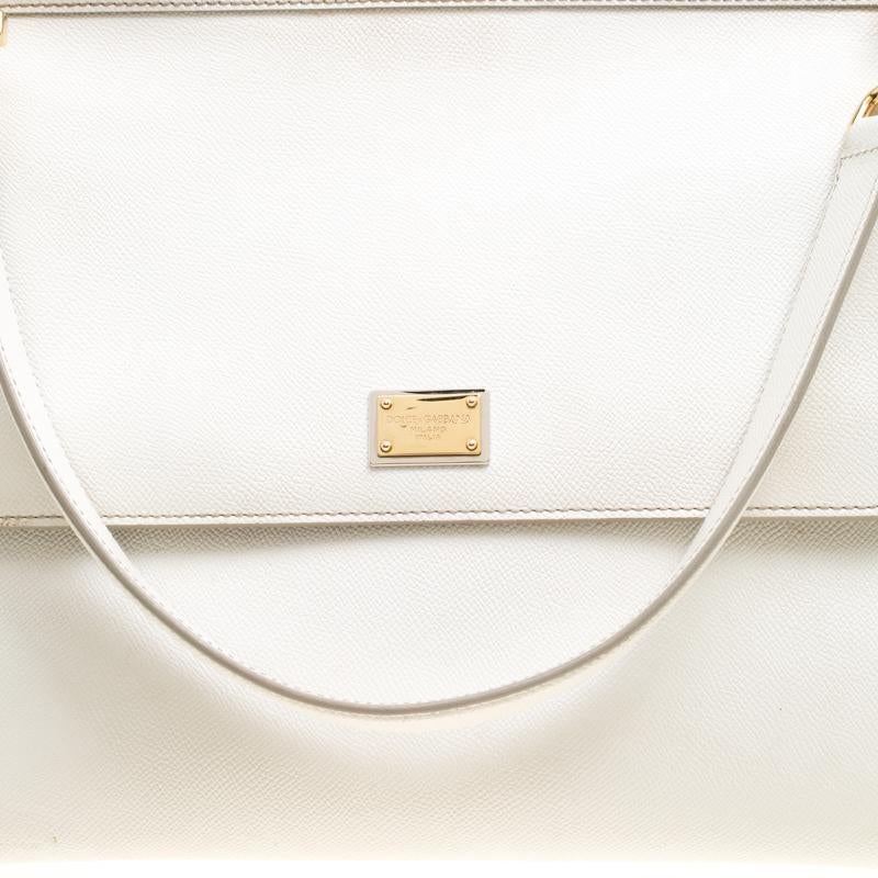 Dolce and Gabbana Off White Leather Large Miss Sicily Top Handle Bag 1