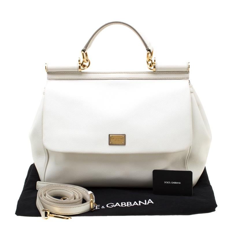 Dolce and Gabbana Off White Leather Large Miss Sicily Tote 7