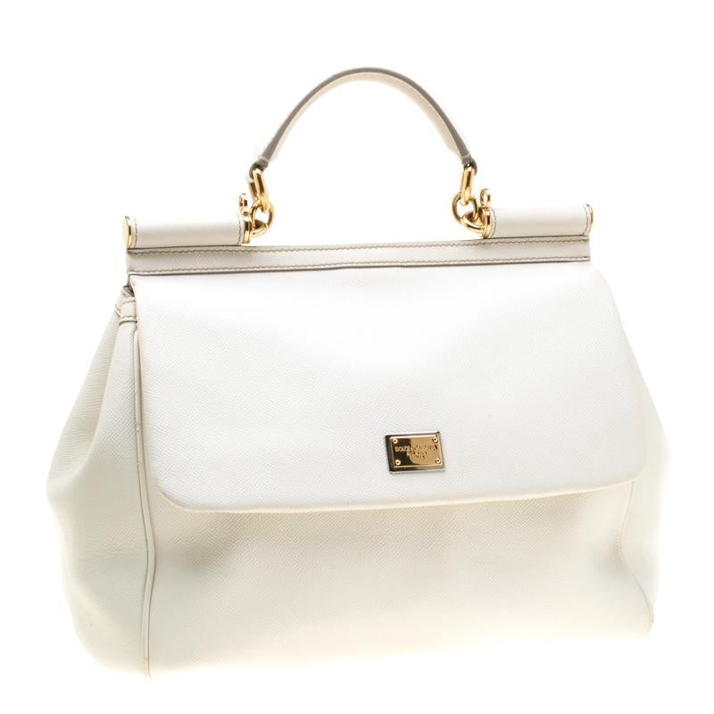 Women's Dolce and Gabbana Off White Leather Large Miss Sicily Tote