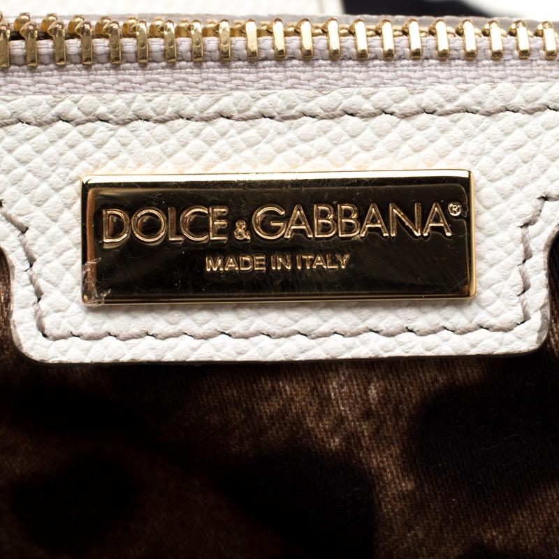 Dolce and Gabbana Off White Leather Large Miss Sicily Tote 1