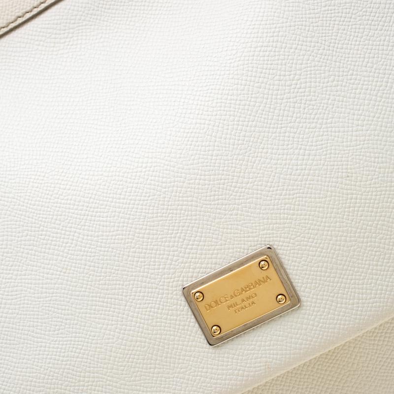 Dolce and Gabbana Off White Leather Large Miss Sicily Tote 3