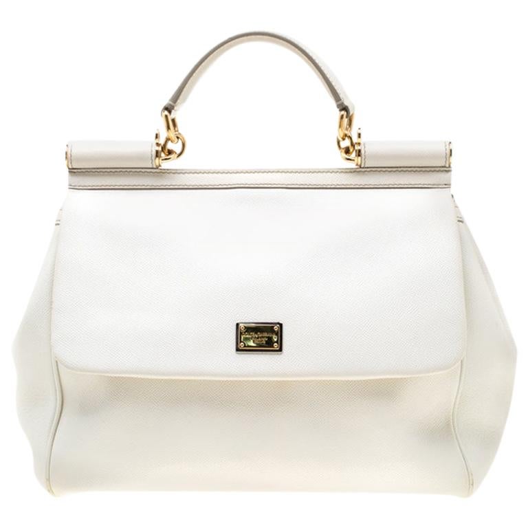 Dolce and Gabbana Off White Leather Large Miss Sicily Tote