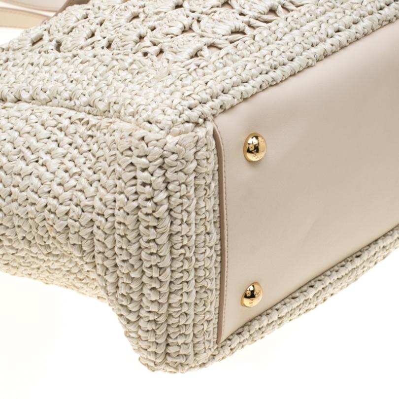 Dolce and Gabbana Off White Raffia Crochet Alma Tote 3